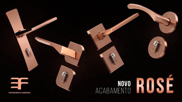 Imagem da nova linha 3F Fechaduras e Cadeados acabamento rosé
